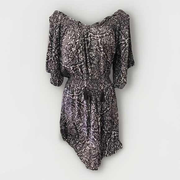 American Eagle Size Large Purple Brown Boho Smocked Peasant Off Shoulder Top - Picture 1 of 7